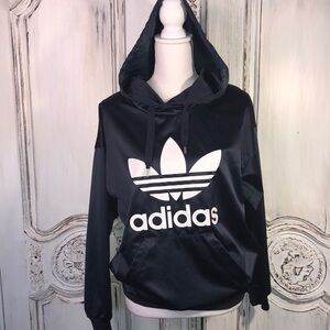 Adidas Satiny Pullover Navy Long Sleeve Hoodie Size XS